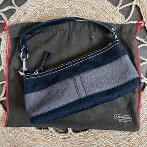 COACH 11096 Black & Silver Metallic Shimmer Stripe Hobo Mini Shoulder Bag